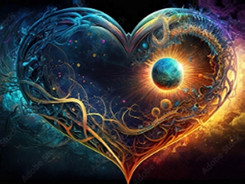 Spiritually-oriented heart encompassing the world